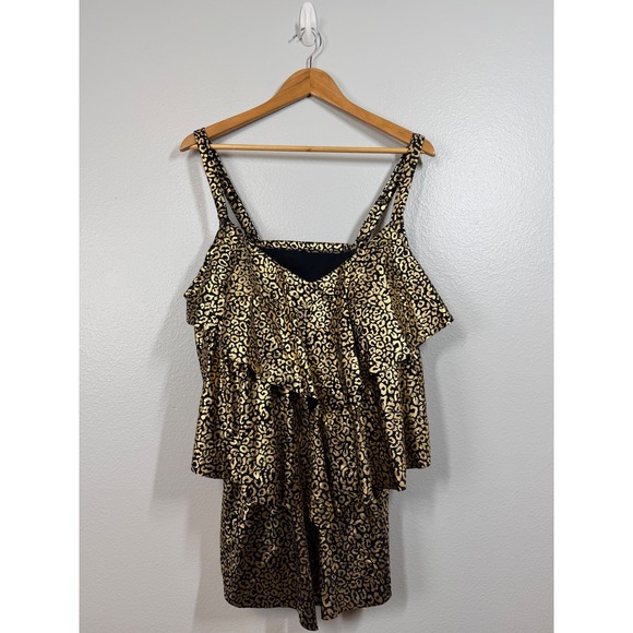 Swimsuits For All Other - NWT Swimsuits for All Leopard Print Black/Gold Ruffle Tankini Swim Top Size 20